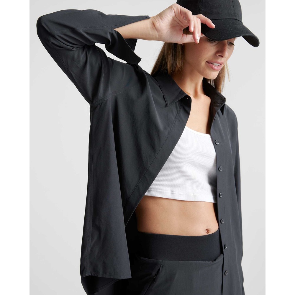 Quince Performance Tech Blouse Shirt Black M Everyday Essentials Office Casual